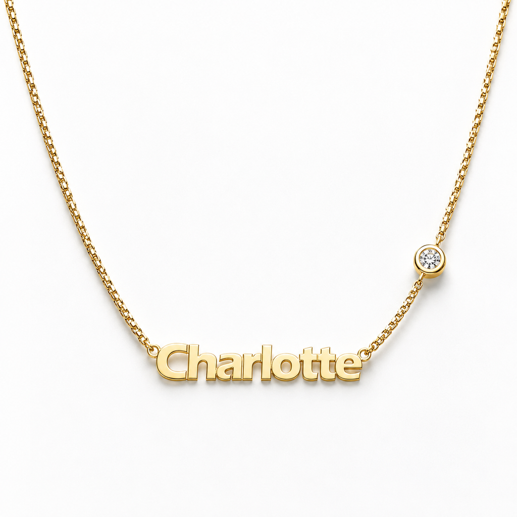Personalized Name Necklace with Bezel Stone Accents