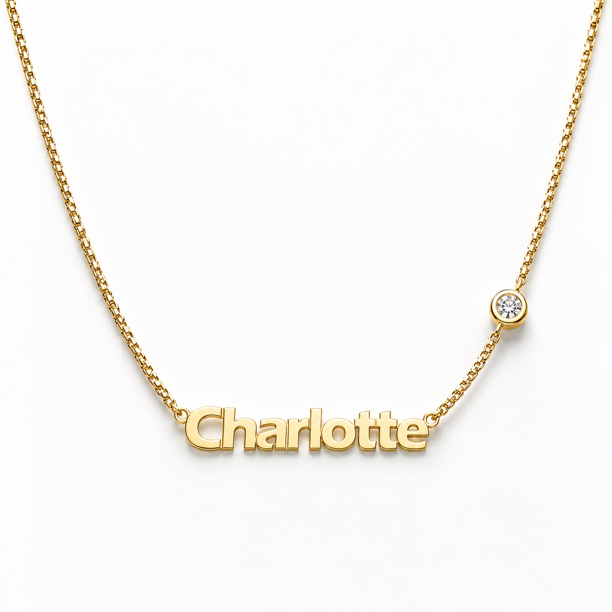 Personalized Name Necklace with Bezel Stone Accents