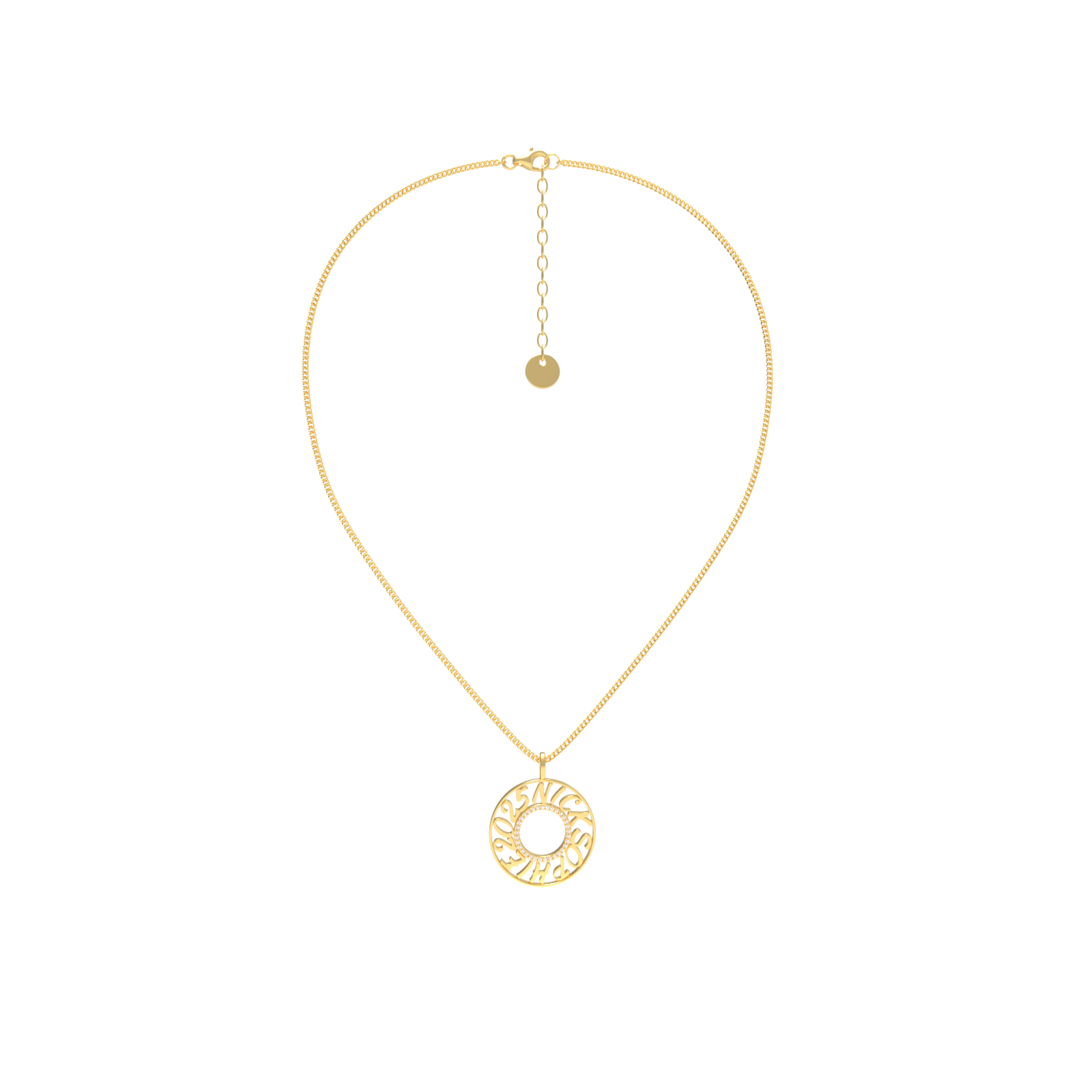 Personalized Circle Name Necklace – Custom Engraved Name Pendant with Pavé Center Ring, Eternity Circle Necklace Gift for Her