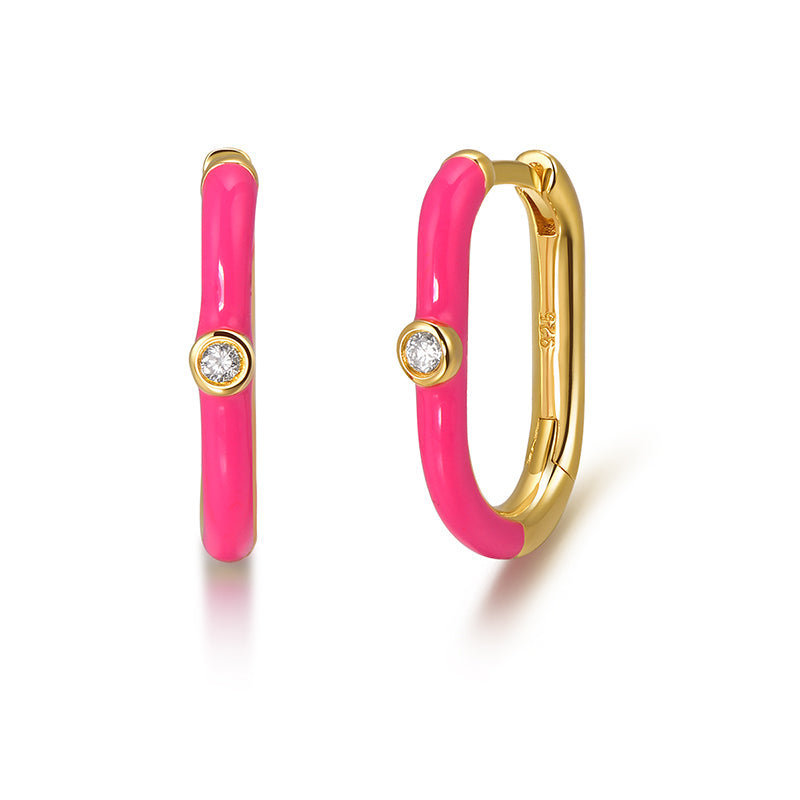 Rainbow Enamel Huggie Earrings – 925 Sterling Silver Lab Grown Diamond