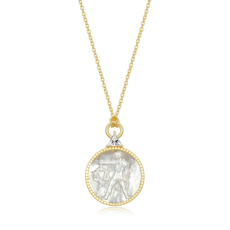 Celestial Zodiac Pendant Necklace - Mother of Pearl and Sterling Silver