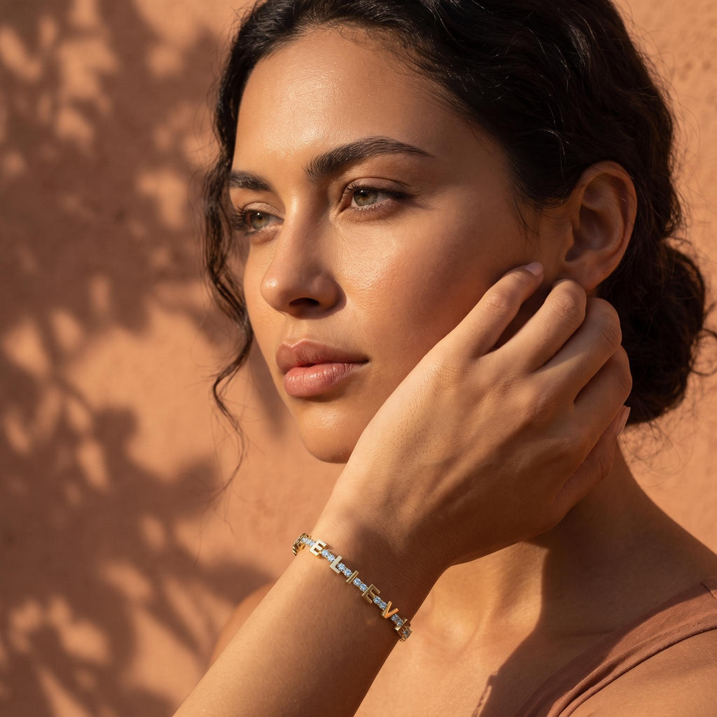Bracelet de tennis pierre de naissance – Bracelet prénom personnalisé en or 18 carats, cadeau de bijoux personnalisé