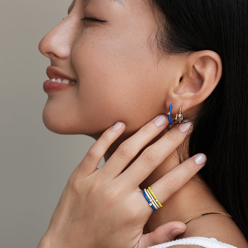 Rainbow Enamel Huggie Earrings – 925 Sterling Silver Lab Grown Diamond