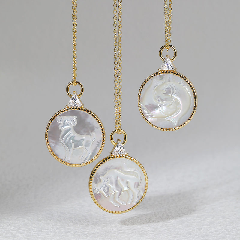 Celestial Zodiac Pendant Necklace - Mother of Pearl and Sterling Silver