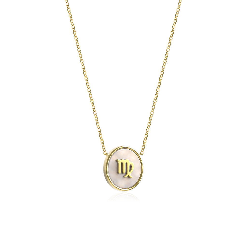 Personalized Zodiac and Initial Necklace | Engraved Gemstone Pendant in Malachite, Mother of Pearl or Red Agate