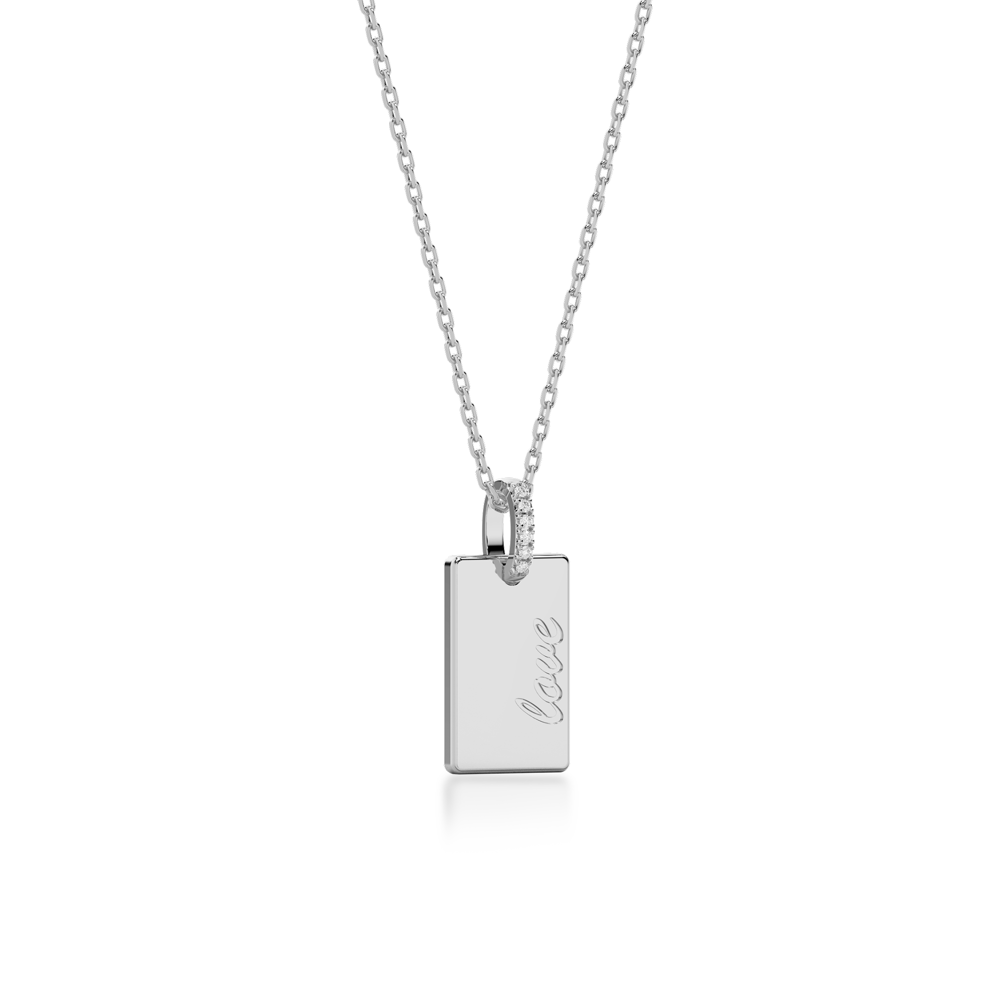 Pendentif rectangulaire plaqué rhodium, gravable, SP003