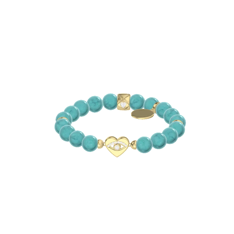 Bracelet personnalisé en pierres gemmes avec breloque sur mesure et perles gravées SB010BR