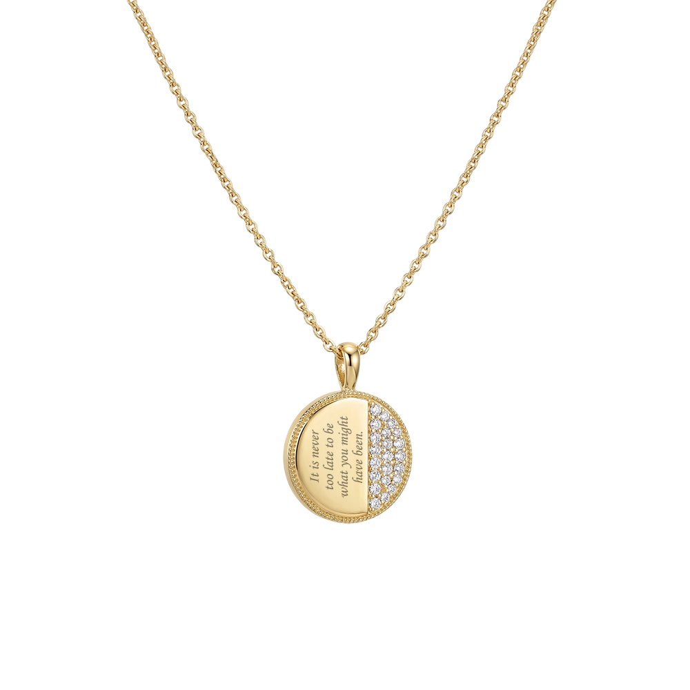 18K gold plated round commemorative necklace—custom engraved pendants, photo necklaces, faith jewelry, spiritual medal SN045