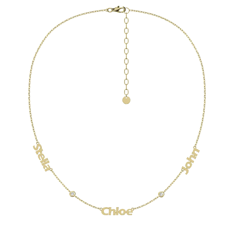 Family Name Necklace with Bezel Stone Accents