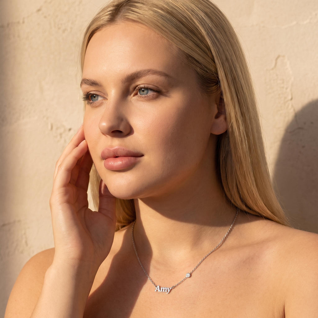 Personalized Name Necklace with Bezel Stone Accents