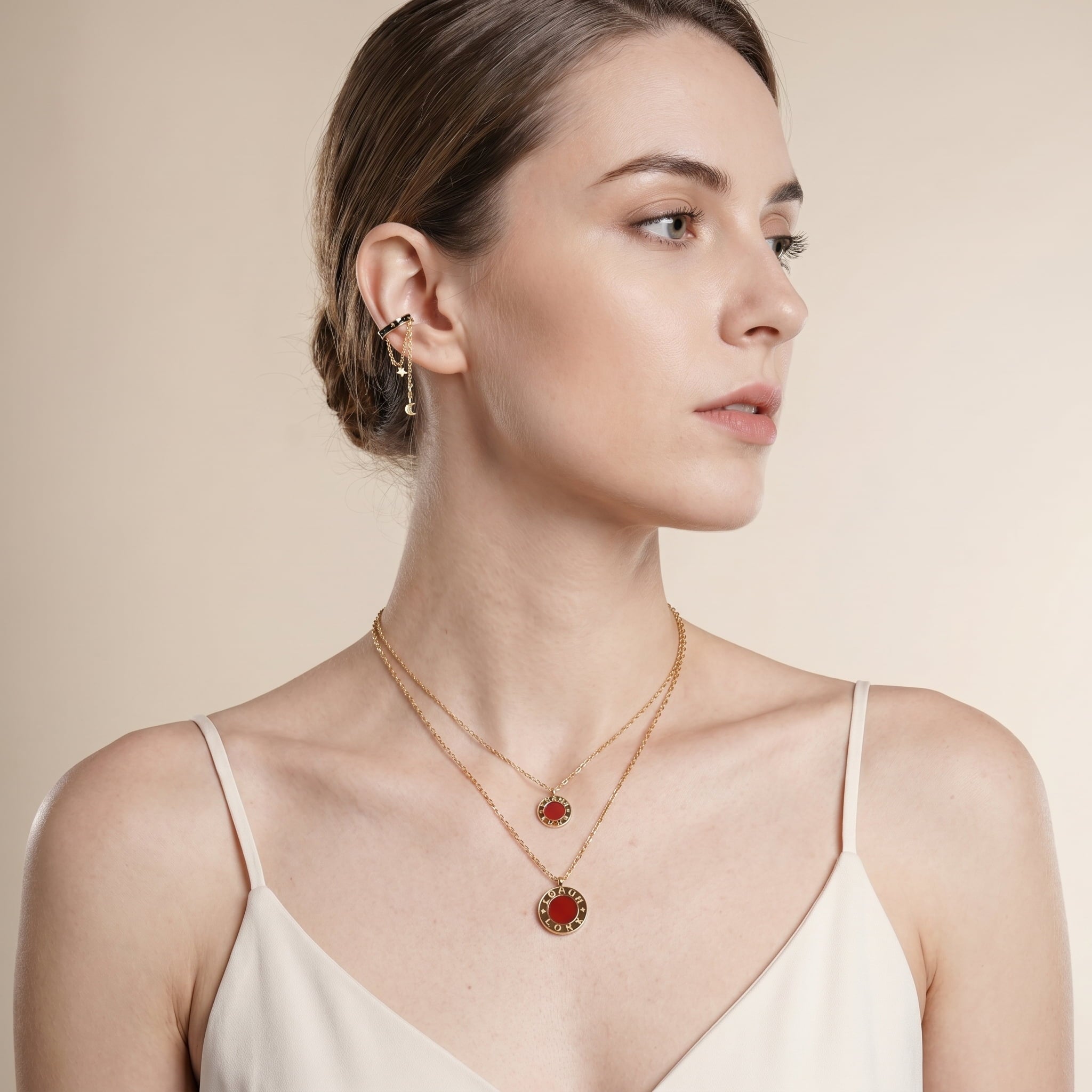 Love Amour Necklace | Gemstone Circle Pendant with Red Agate, Malachite, Black Agate or Mother of Pearl