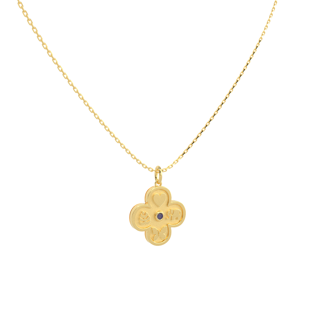 Personalized Four Leaf Clover Necklace – Custom Birthstone Pendant 18K Gold Plated