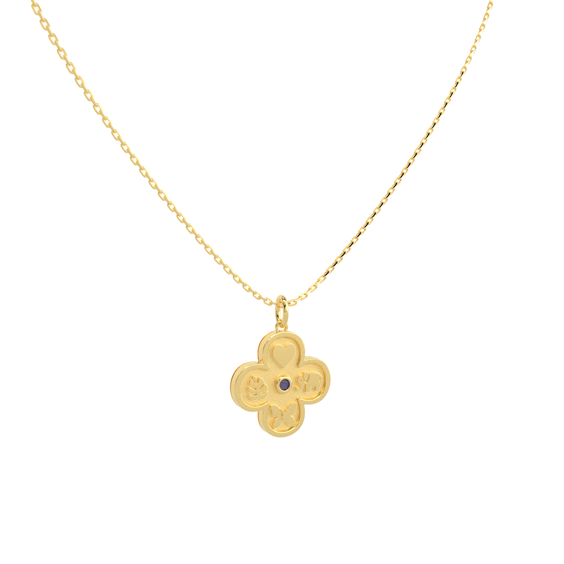 Personalized Four Leaf Clover Necklace – Custom Birthstone Pendant 18K Gold Plated