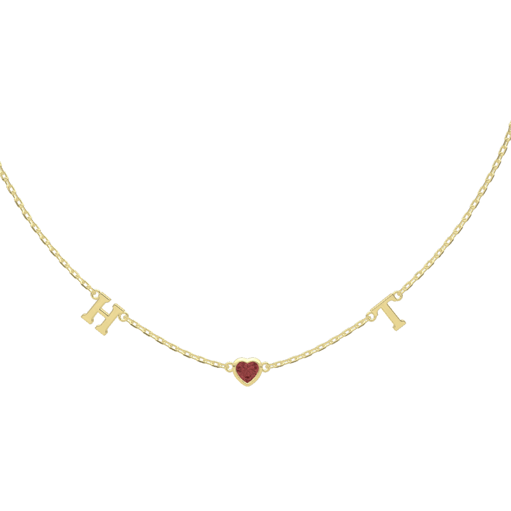 Personalized Heart Birthstone Necklace with Initials | Custom July Birthstone Necklace, Gold Heart Pendant Gift for Her