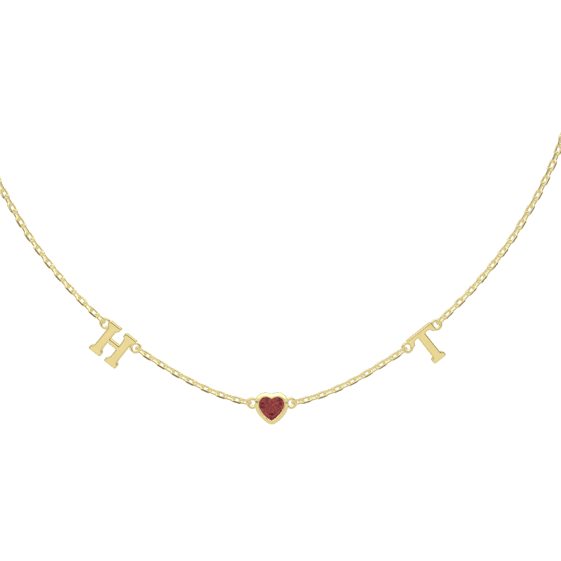 Personalized Heart Birthstone Necklace with Initials | Custom July Birthstone Necklace, Gold Heart Pendant Gift for Her