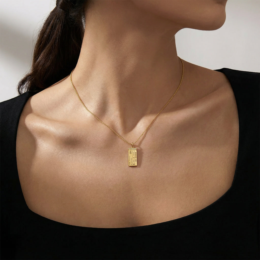 Custom Boarding Pass Necklace – Personalized Travel Ticket Pendant with Photo and Engraving