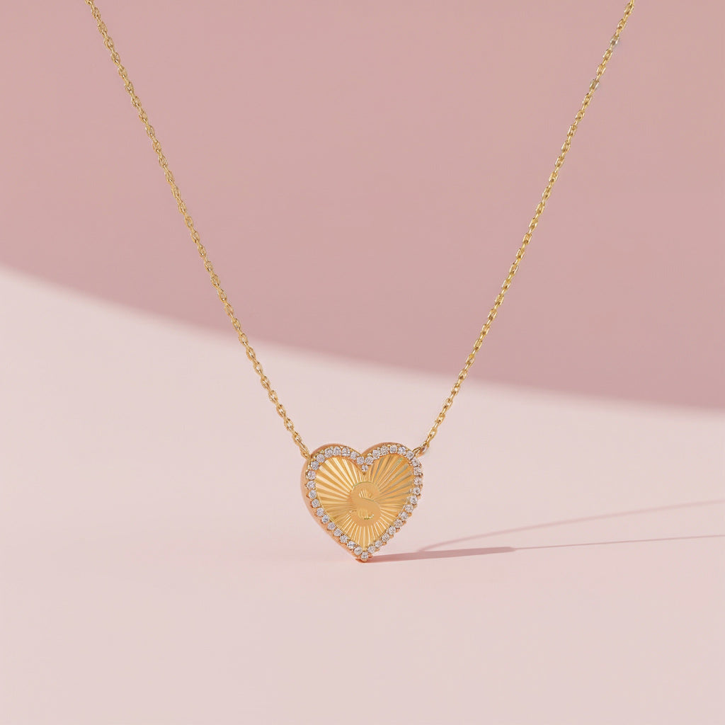 Personalized Heart Initial Necklace for Women – 18K Gold Plated Letter Pendant with Custom Back Engraving