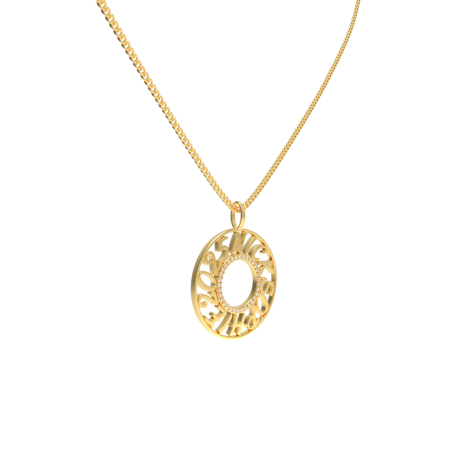 Personalized Circle Name Necklace – Custom Engraved Name Pendant with Pavé Center Ring, Eternity Circle Necklace Gift for Her