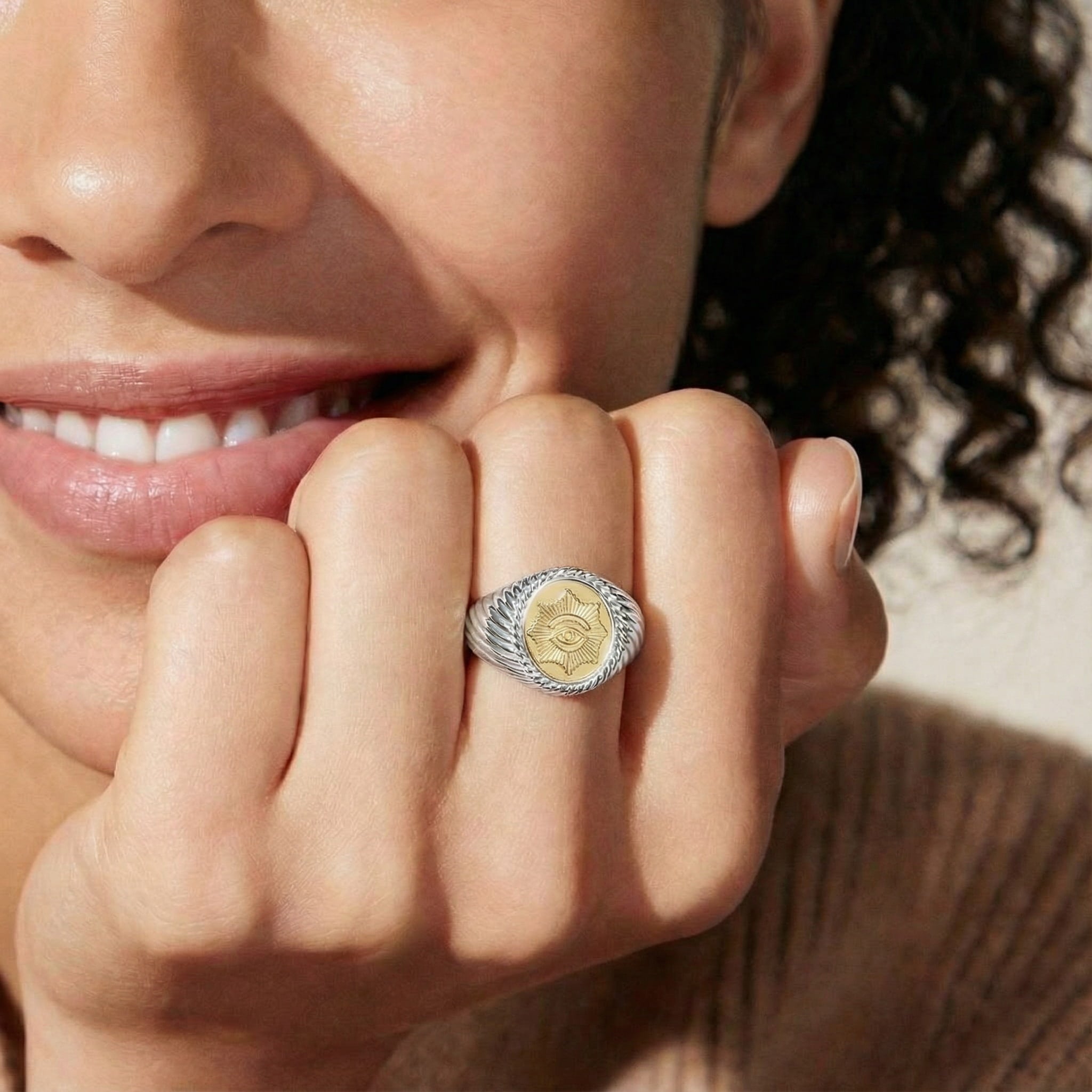 Vintage Coin Signet Ring | 18K Gold Plated Legacy Coin Ring, Classic Engraved Medallion Ring for Women and Men