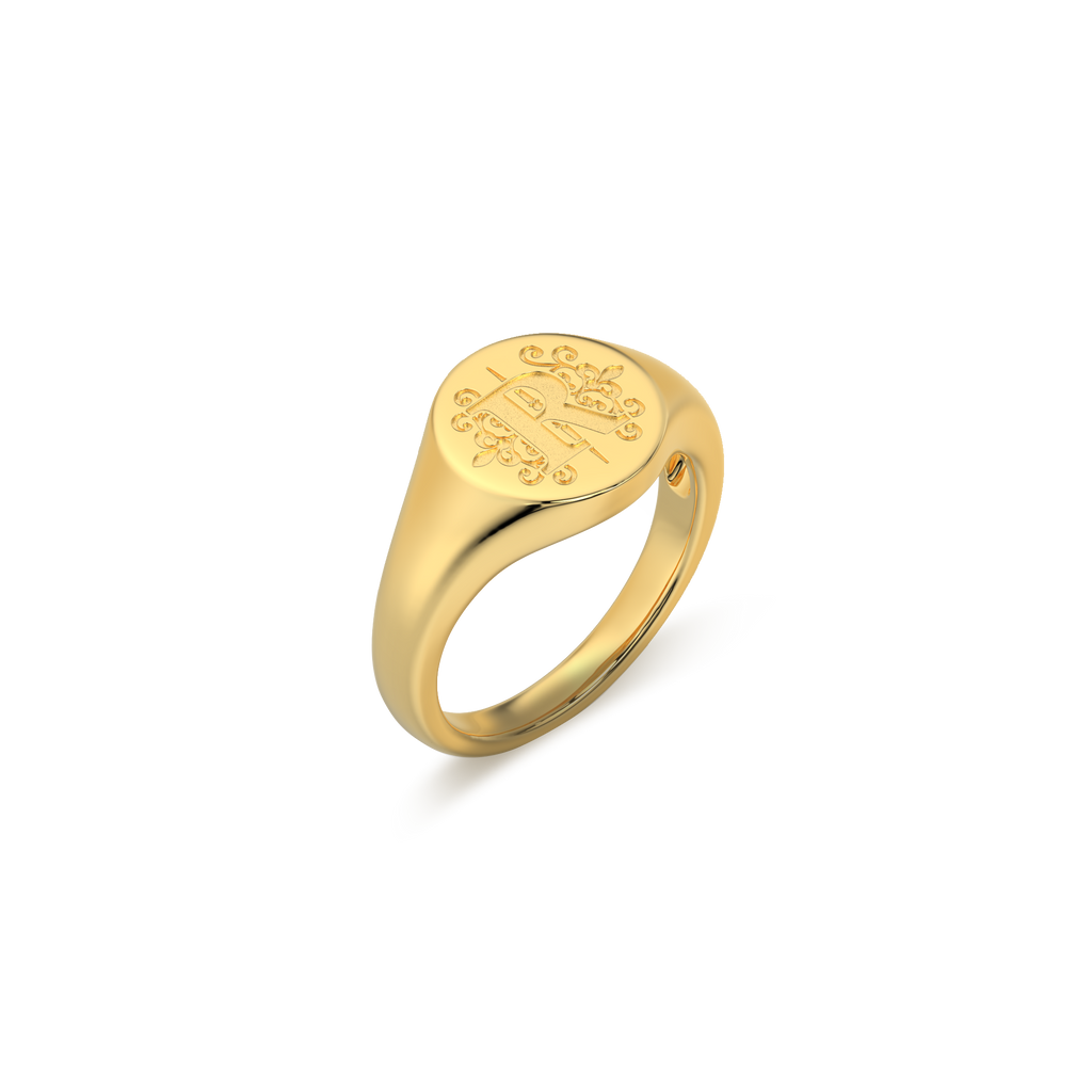 Personalized Monogram Signet Ring | Custom Engraved Initial Ring, Round Gold Minimalist Name Ring for Women and Men