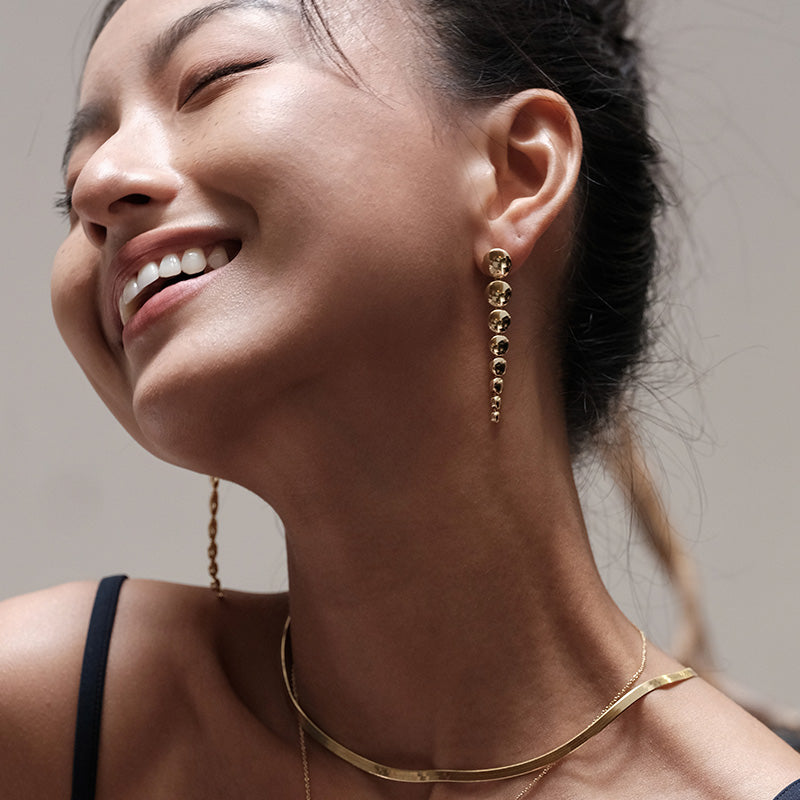 Sculptural Long Drop Earrings - 18K Gold Plated Sterling Silver