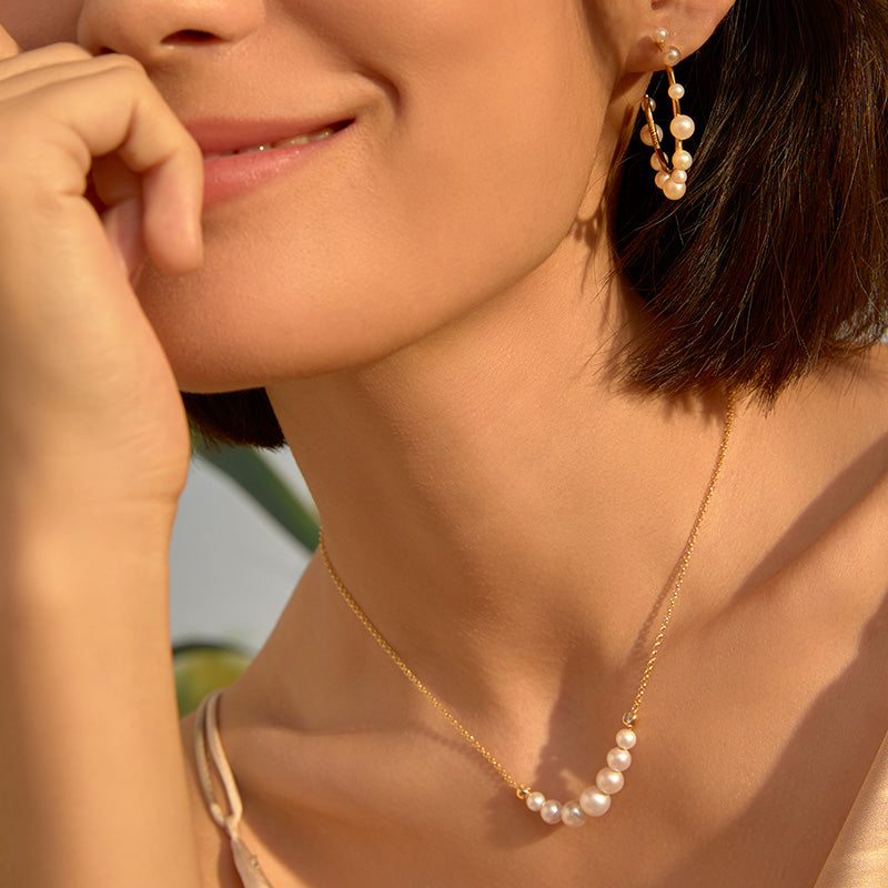 Freshwater Pearl Necklace - 18K Gold Plated Sterling Silver Necklace