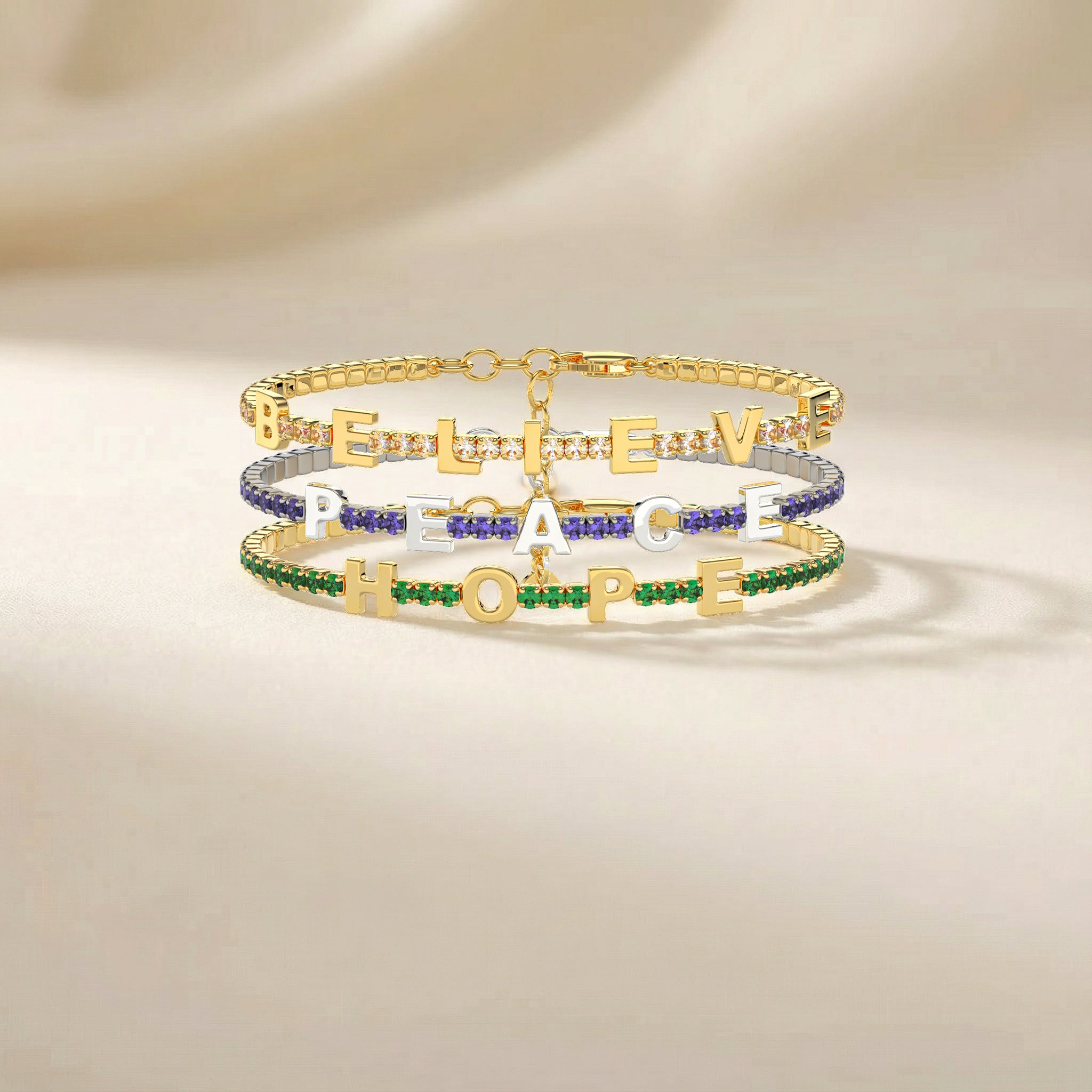 Birthstone Tennis Bracelet – Custom Name Bracelet in 18K Gold, Personalized Jewelry Gift