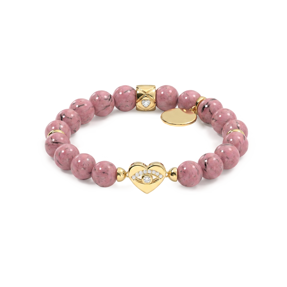 Personalized Gemstone Bracelet with Custom Charm & Engraved Beads SB010BR
