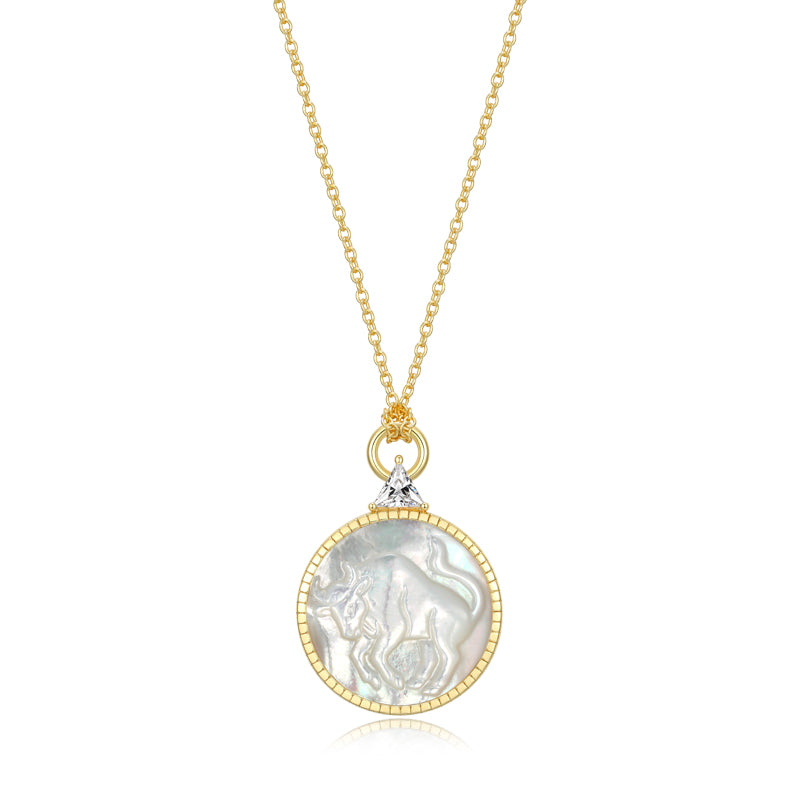 Celestial Zodiac Pendant Necklace - Mother of Pearl and Sterling Silver