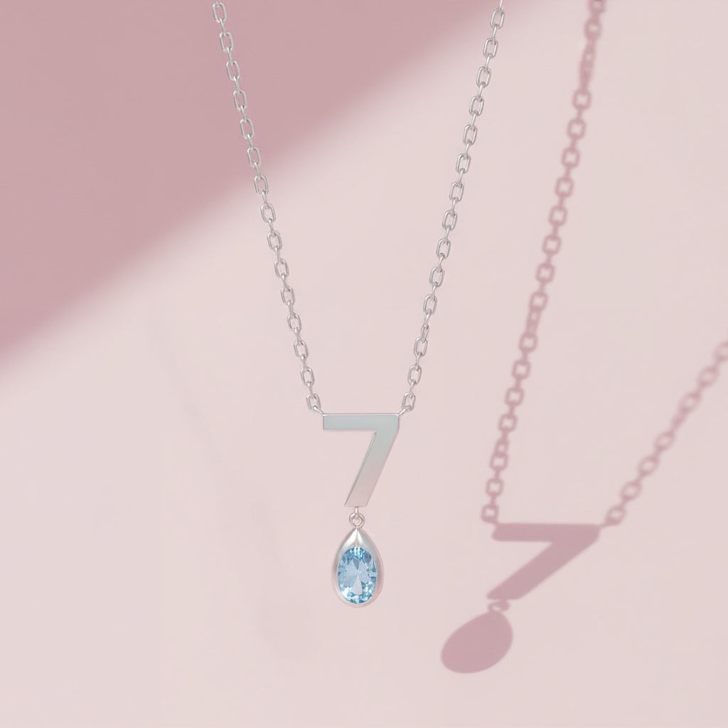 Personalized Number Birthstone Necklace – Custom Lucky Number Pendant with 12 Birthstones and Optional CZ Setting, Birthday Jewelry Gift