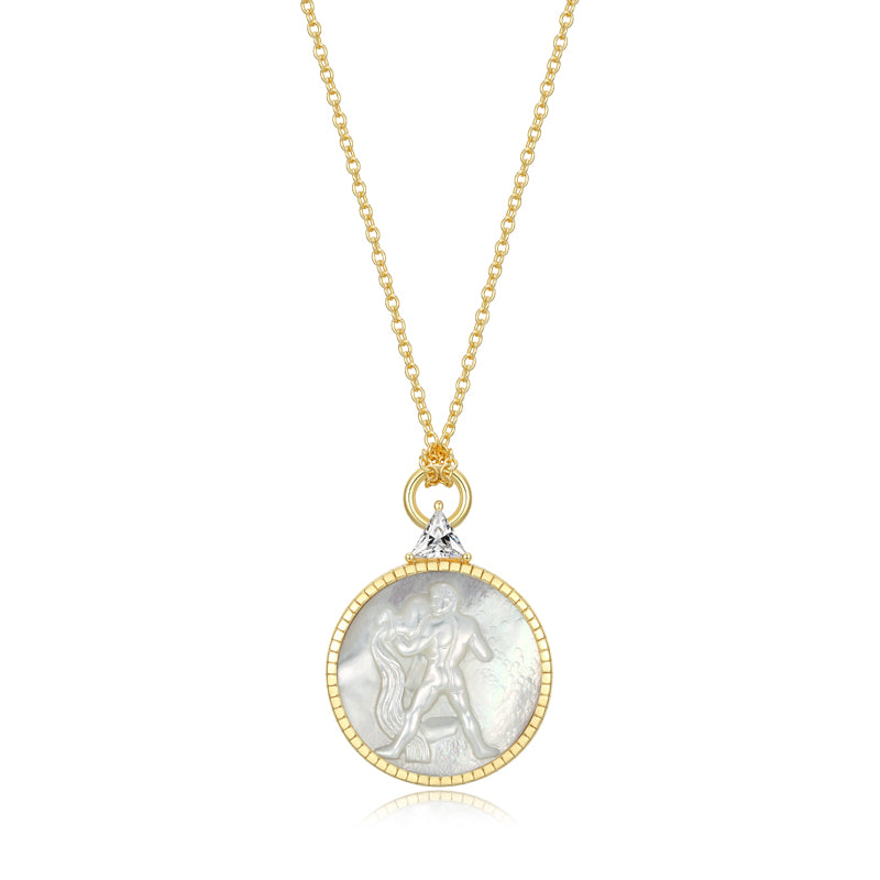 Celestial Zodiac Pendant Necklace - Mother of Pearl and Sterling Silver