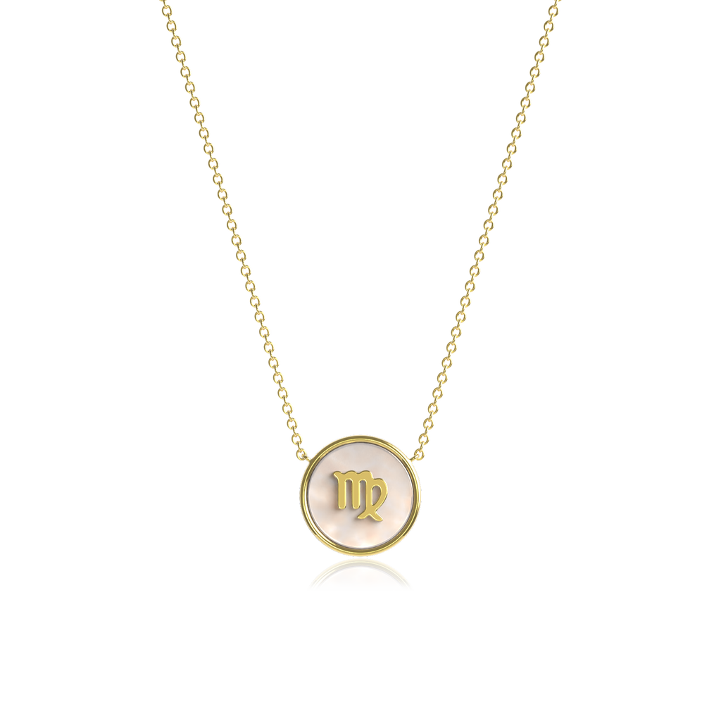 Personalized Zodiac and Initial Necklace | Engraved Gemstone Pendant in Malachite, Mother of Pearl or Red Agate