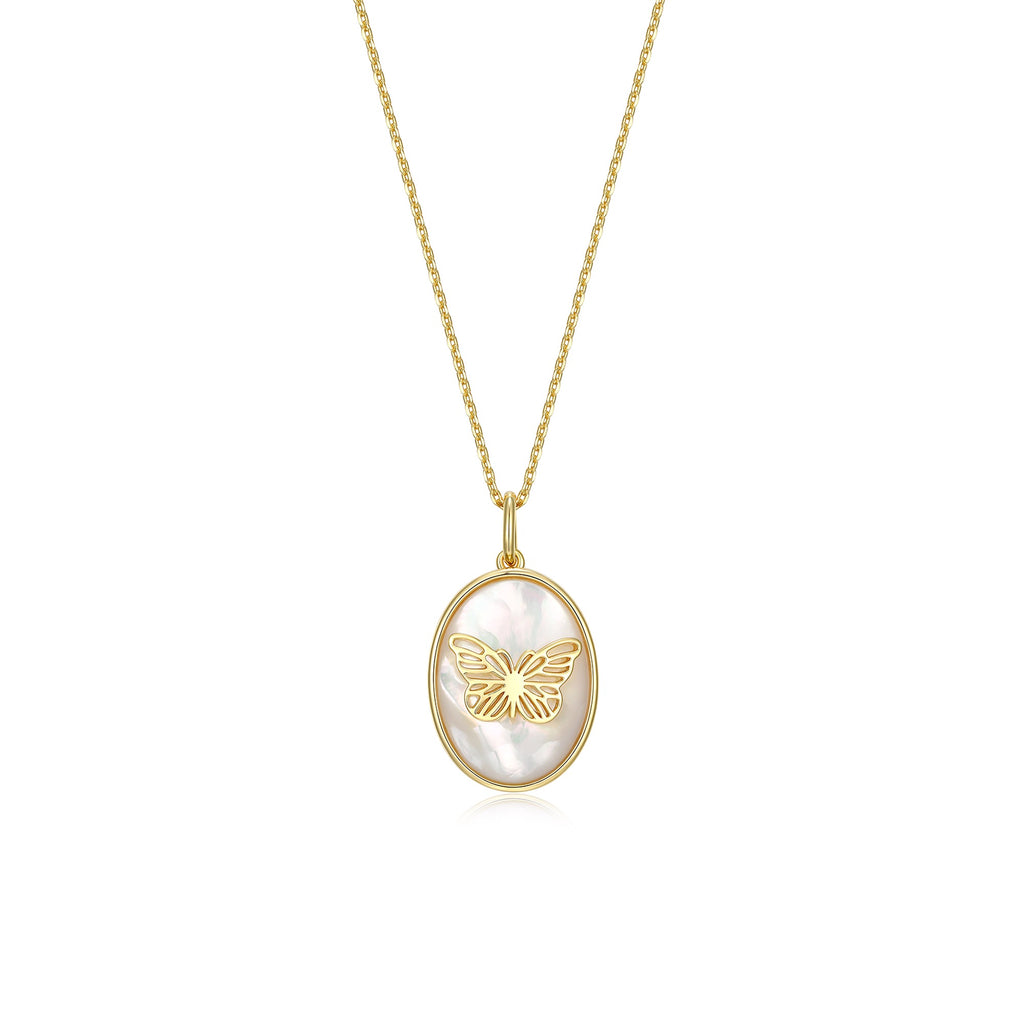 Butterfly Locket Necklace – Custom Photo Locket with Engraving, Mother of Pearl Pendant, Personalized Jewelry Gift