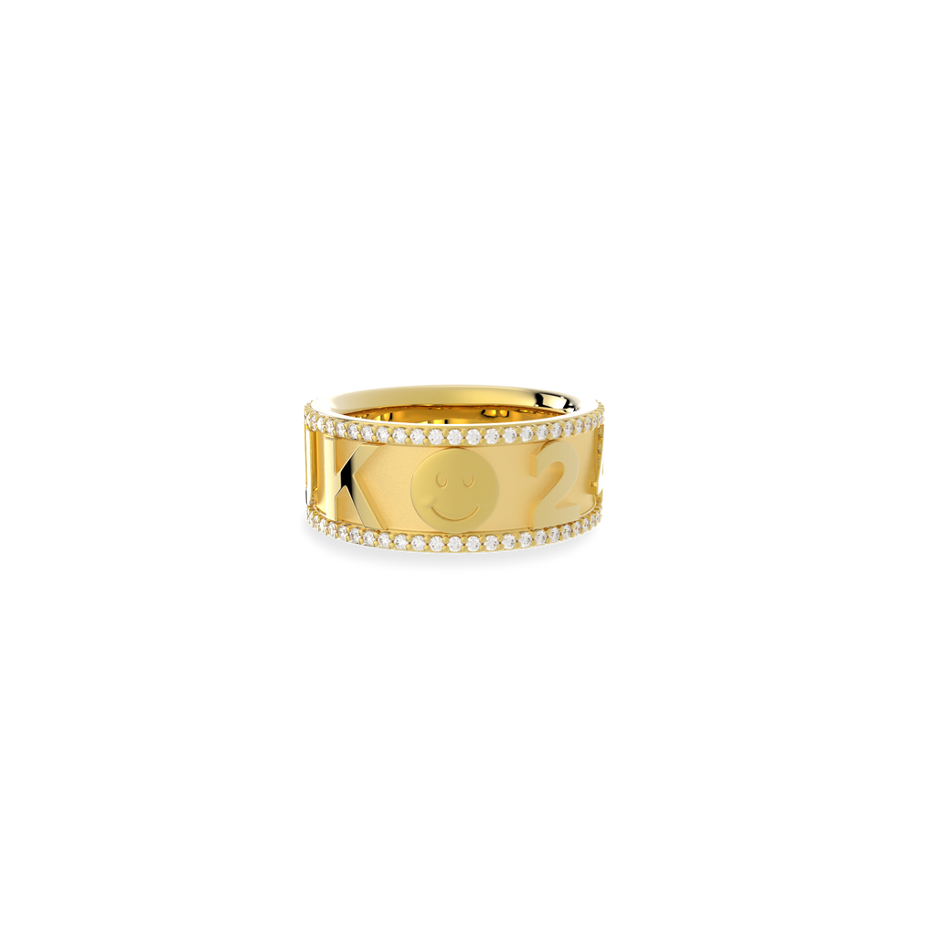 Personalized Lucky Symbol Ring | Custom Letter & Icon Band Ring with Pavé Detail, Engraved Name Ring
