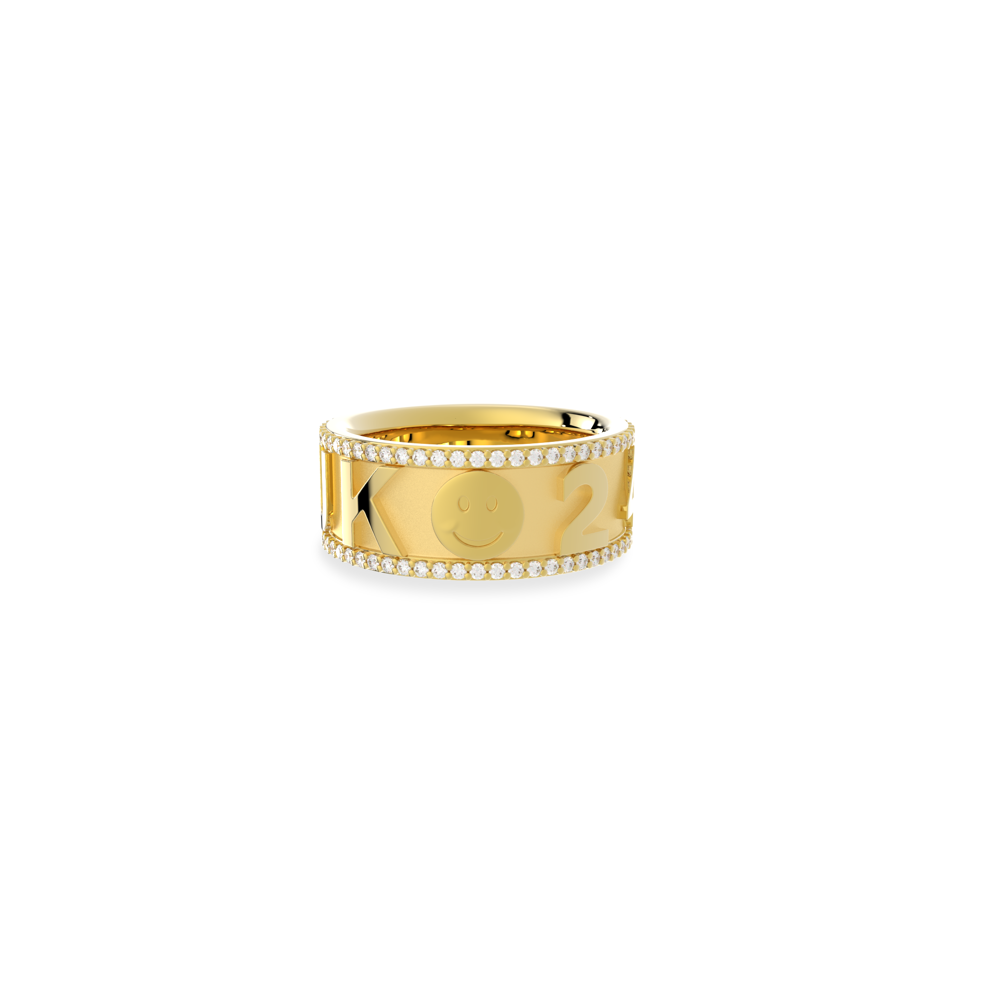 Personalized Lucky Symbol Ring | Custom Letter & Icon Band Ring with Pavé Detail, Engraved Name Ring