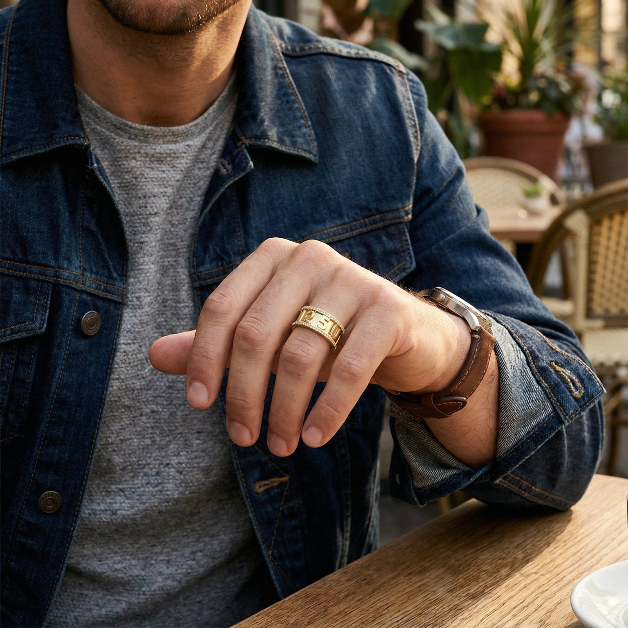 Personalized Lucky Symbol Ring | Custom Letter & Icon Band Ring with Pavé Detail, Engraved Name Ring