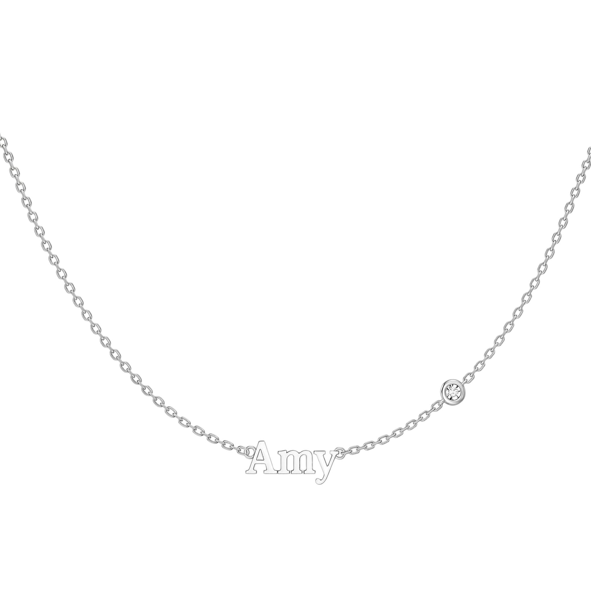 Personalized Name Necklace with Bezel Stone Accents