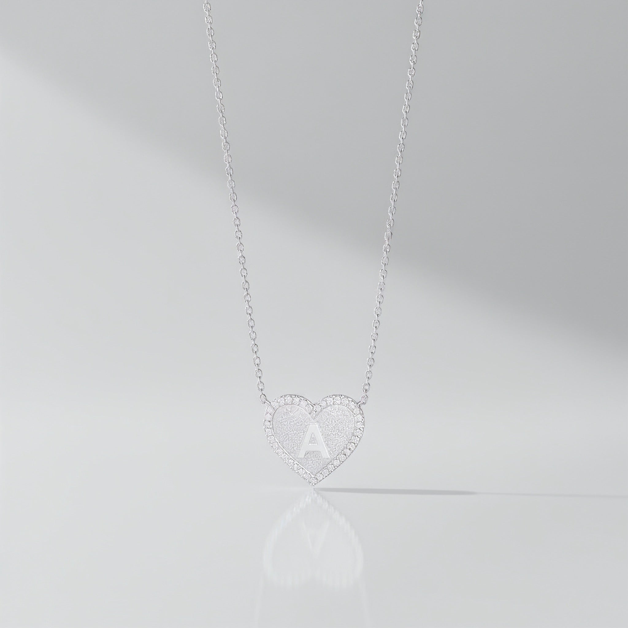 Rhodium Plated Silver Heart Initial Necklace AW24N003R