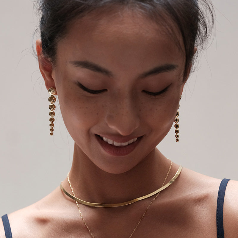 Sculptural Long Drop Earrings - 18K Gold Plated Sterling Silver