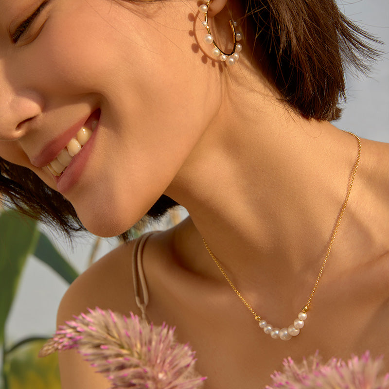 Freshwater Pearl Necklace - 18K Gold Plated Sterling Silver Necklace