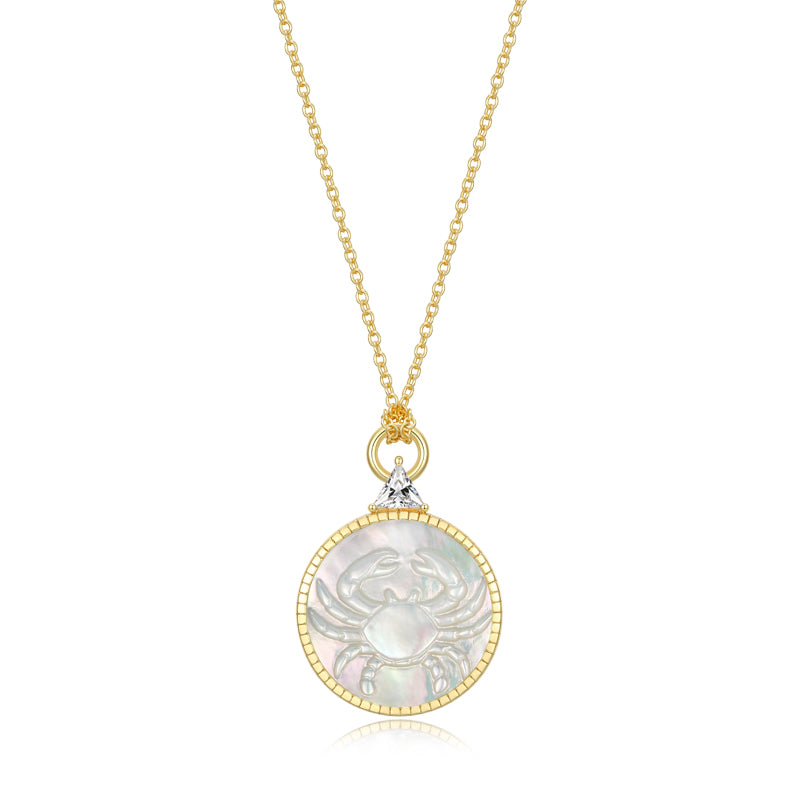 Celestial Zodiac Pendant Necklace - Mother of Pearl and Sterling Silver