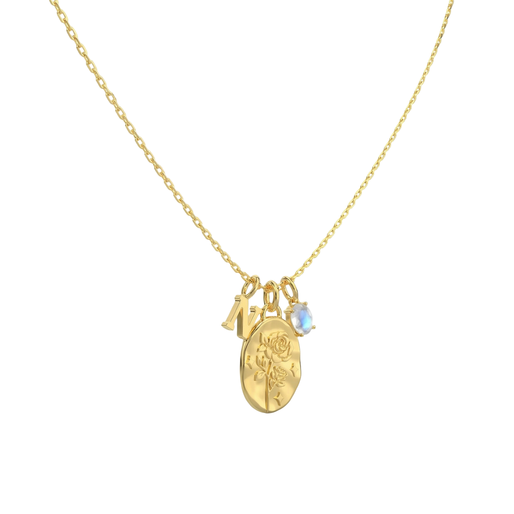 Custom Birth Flower Necklace – Personalized Initial & Birthstone Pendant Gift for Her