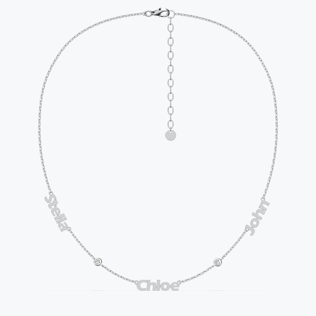 Family Name Necklace with Bezel Stone Accents