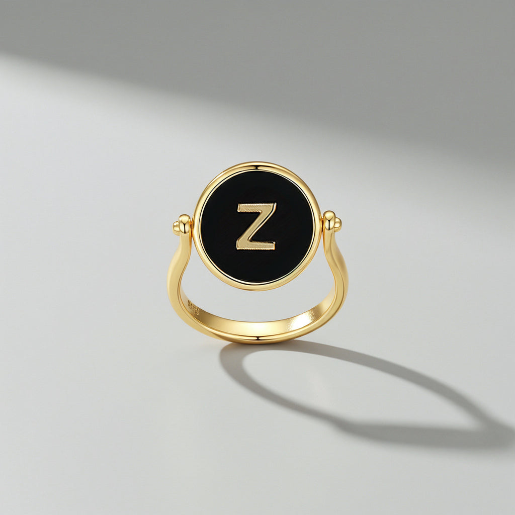 Twin Signet Ring and Pendant | Personalized Zodiac and Initial Reversible Gold Black Onyx Jewelry