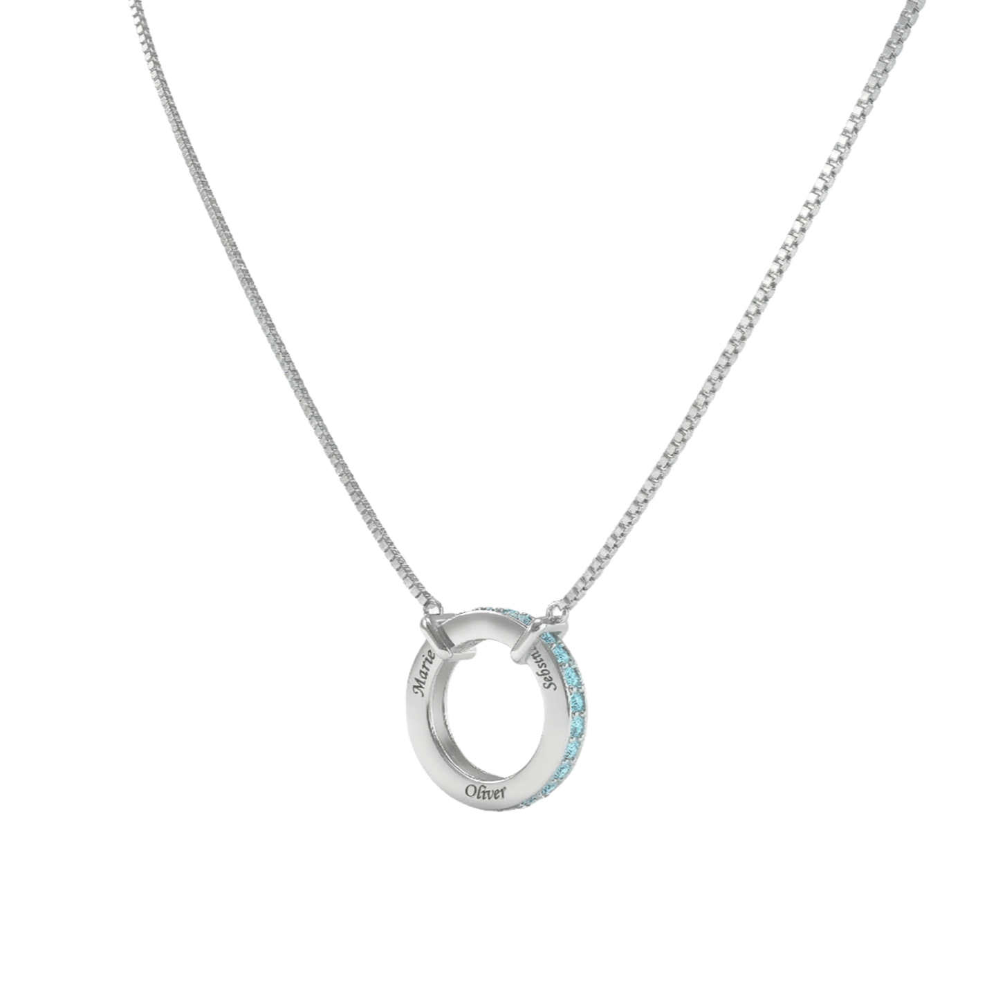 Custom Engraved Family Name Necklace with Birthstones | Personalized Circle Pendant with 2–5 Names, Mother’s Day Gift