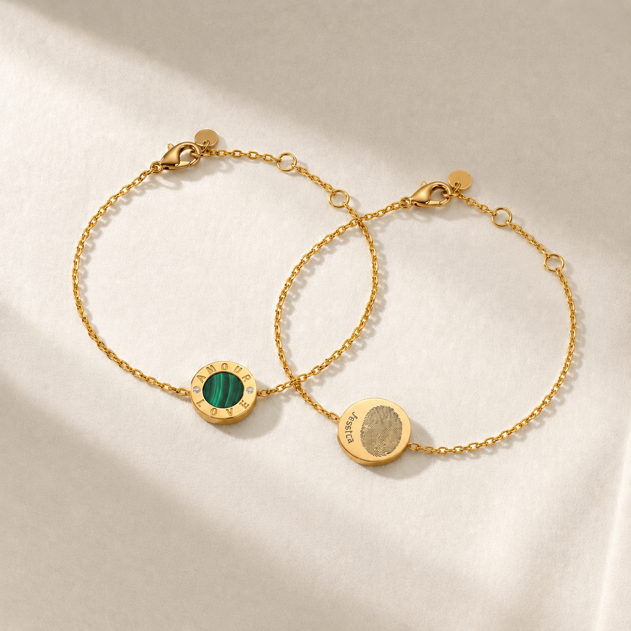 Custom Love Bracelet for Couples – Gemstone Engraved Fingerprint Jewelry Gift SB011
