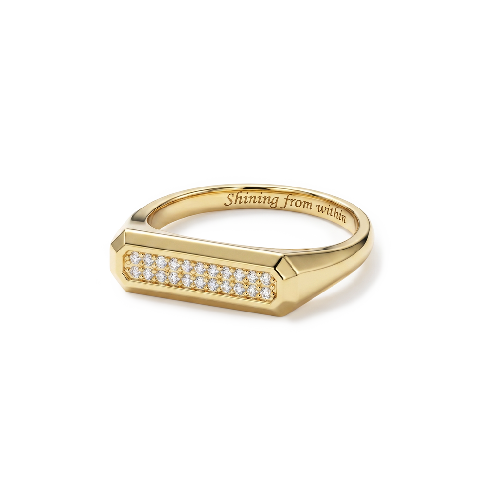 Personalized Pave Signet Ring – Engraved Love Ring 18K Gold Plated SR011
