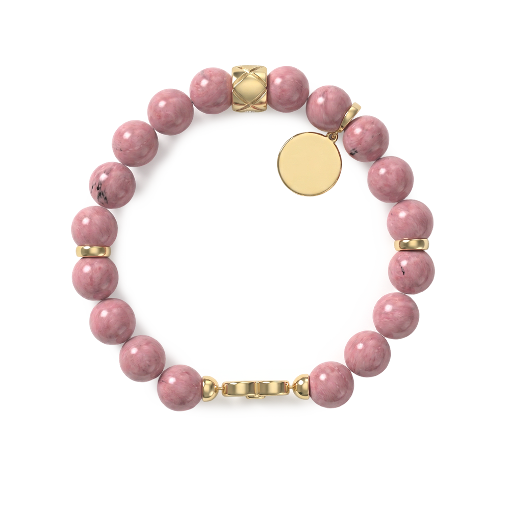 Personalized Gemstone Bracelet with Custom Charm & Engraved Beads SB010BR