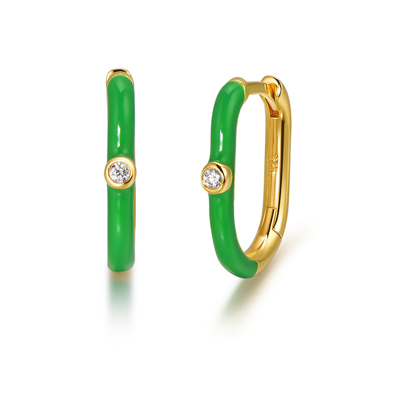 Rainbow Enamel Huggie Earrings – 925 Sterling Silver Lab Grown Diamond