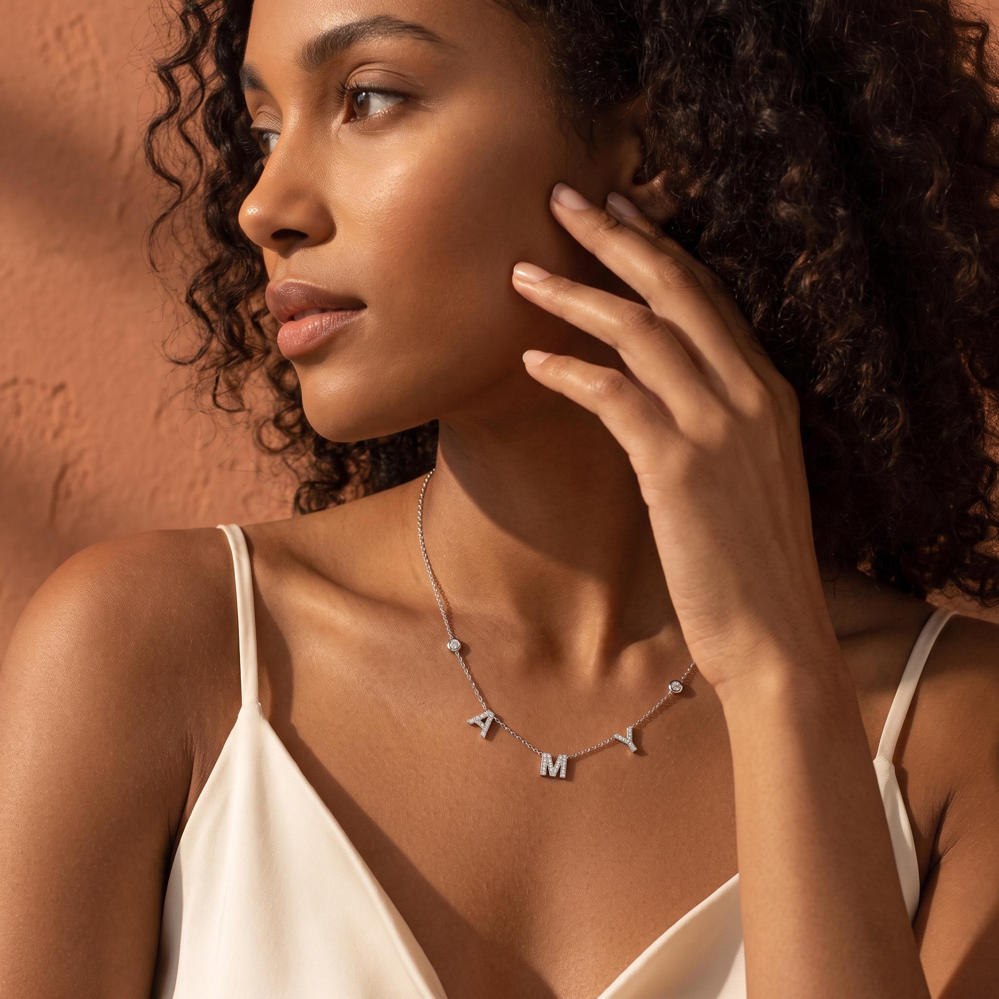 Personalized Spaced Letter Necklace with Bezel Stones